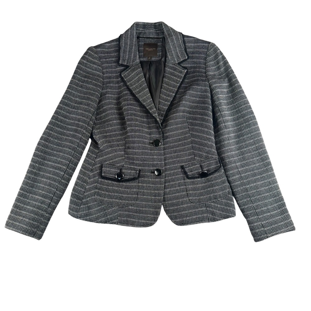 The Limited Collection Women Black White Tweed Blazer Jacket Sz 8 Notched Lapel